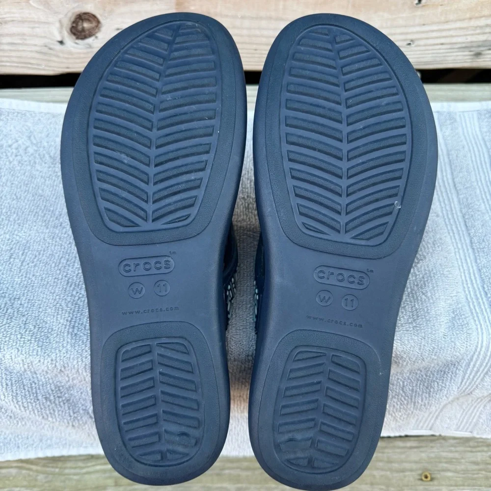CROCS Blue Wedge Thong Sandal Beaded Monterey Flip Flop 206851 Gray Platform 11